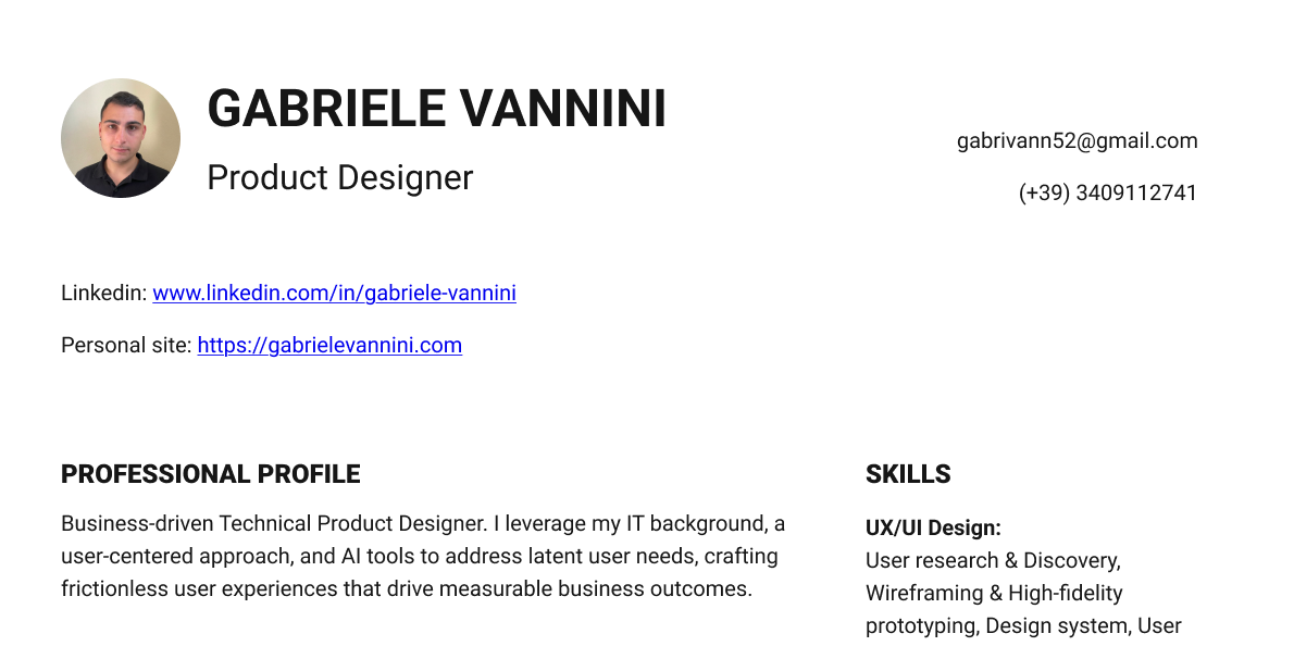 Preview of Gabriele Vannini's resume