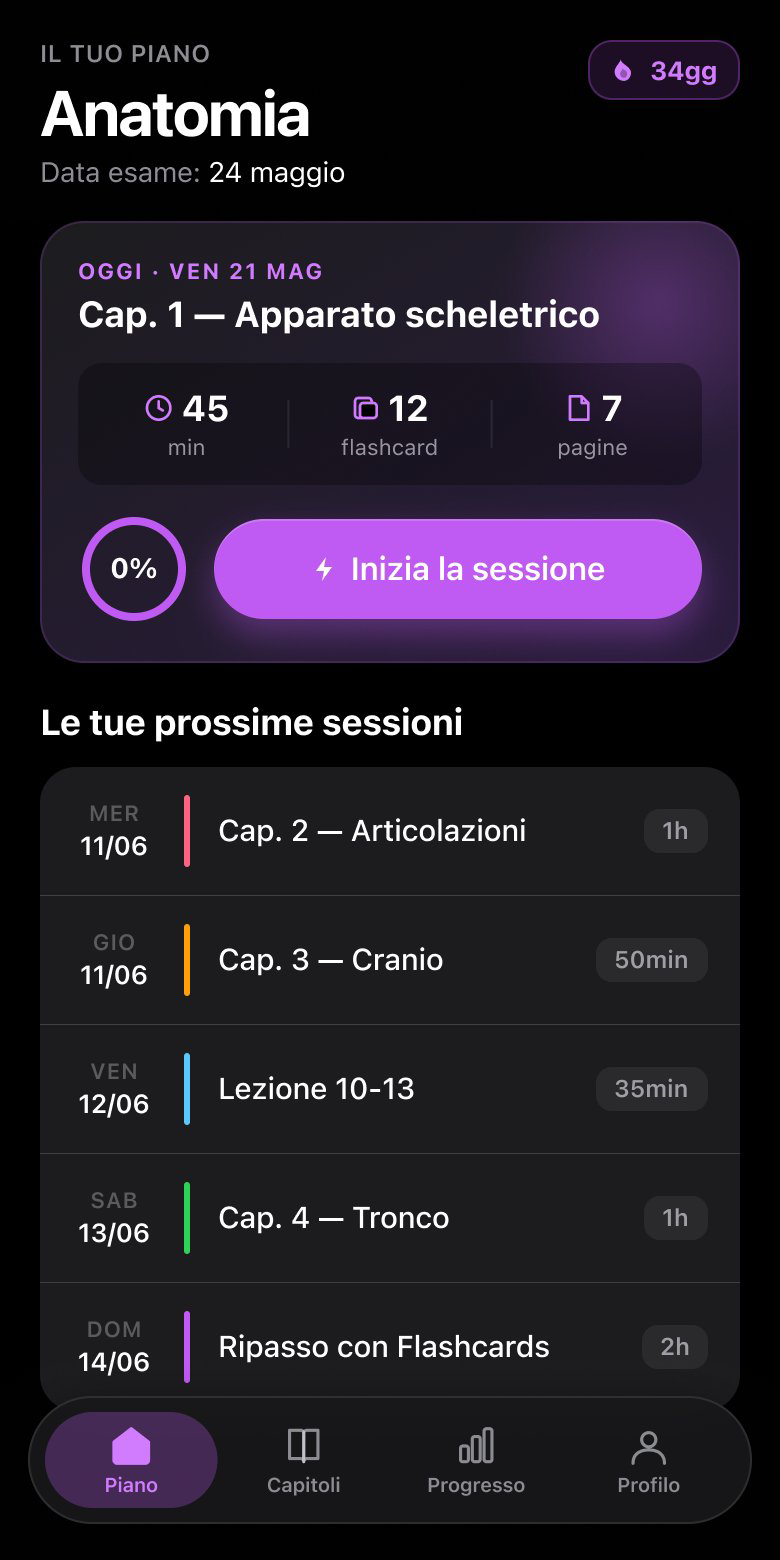 Screenshot of the Studion Dashboard: the study plan.